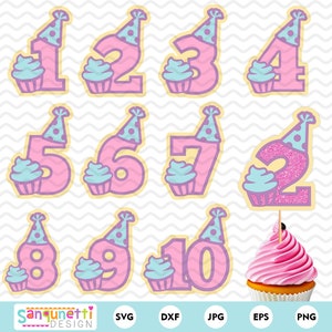 Números de cumpleaños de cupcake SVG / Números de cumpleaños toppers de pastel