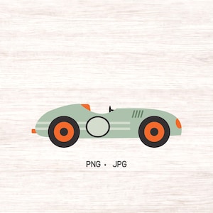 Retro race car clipart, transportation digital art instant download