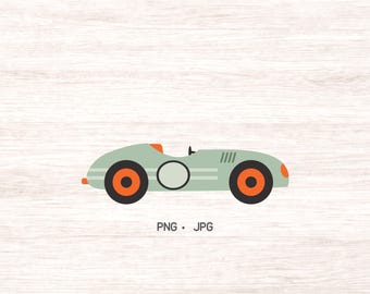 Retro race car clipart, transportation digital art instant download