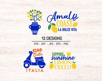 Paquete SVG de verano mediterráneo / PNG de la costa de Amalfi / Clipart de la costa italiana