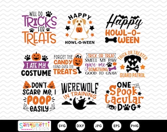 Pacchetto di clipart SVG per cani di Halloween: divertenti disegni autunnali (download digitale)