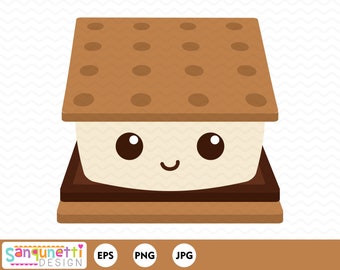 S'mores clipart, summer kawaii camping vector art digital download