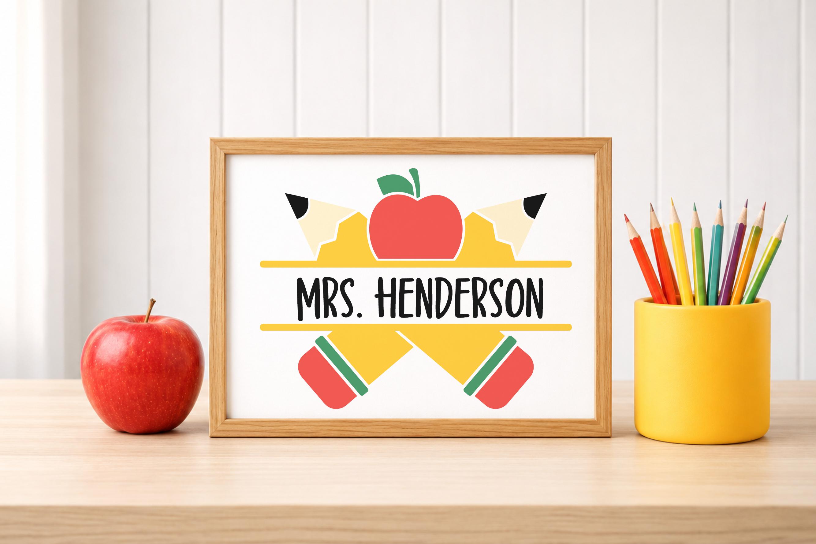 Back to School Split Name Frame SVG, Pencil Apple Design - Etsy