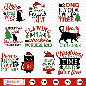 Pacchetto SVG gatto di Natale, clipart gatto di Natale, pacchetto gatto
