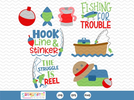 Fishing clipart, digital fishing clip art, fisherman graphics instant download