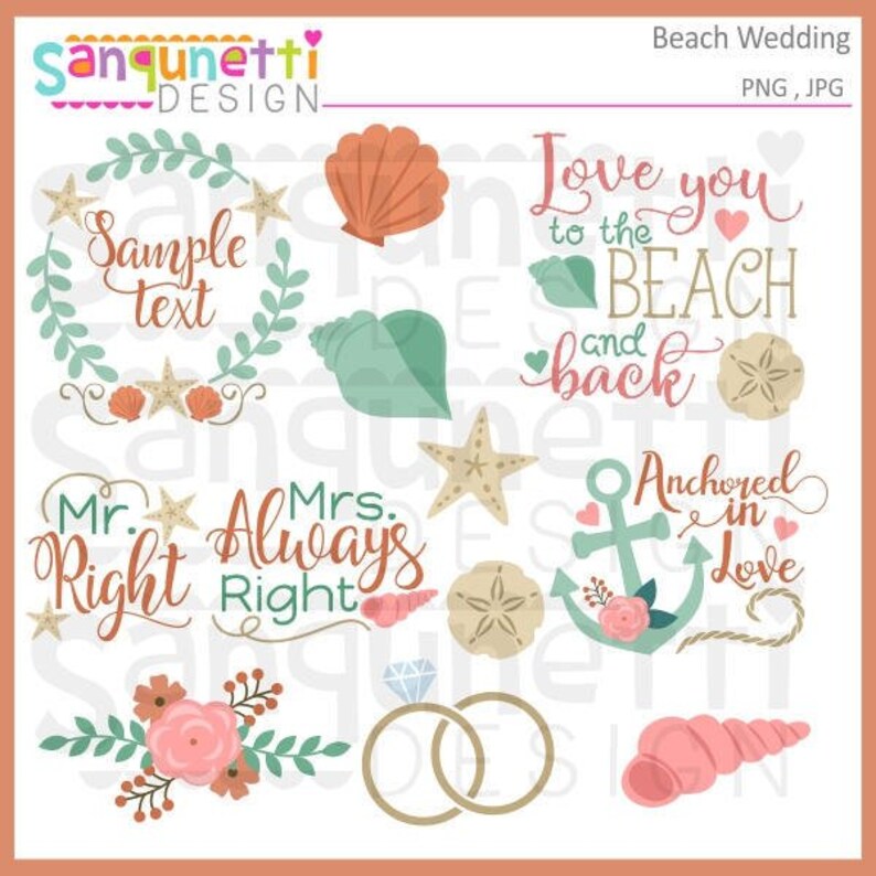 Beach Wedding Clipart Wedding Clipart Bridal Clipart Beach Etsy