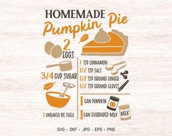Pumpkin Pie Recipe SVG: Fall Baking Design (Digital Files)