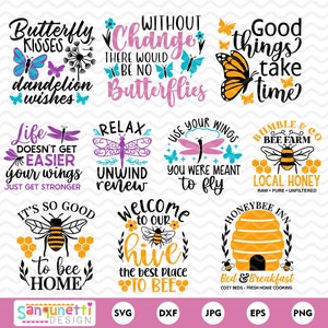 Butterfly Dragonfly Bee SVG Bundle: Insect Clipart, Farmhouse Sayings (Digital Download)