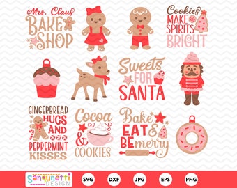 Paquete SVG y clipart de la panadería de la Sra. Claus: elementos de diseño para repostería y dulces navideños