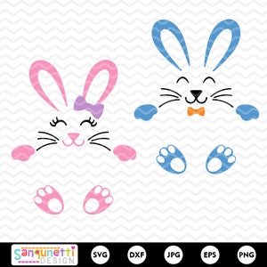 Hasen Gesicht und Füße SVG schneidedateien, Mädchen und Jungen Ostern svg, Hasenclipart, png jpg dxf svg, Cricut und Silhouette, sofort-Download