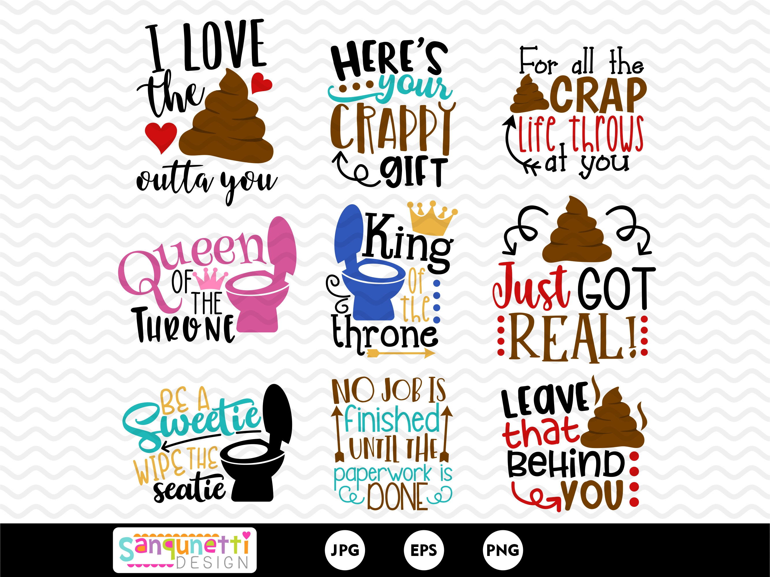 Toilet paper clipart, bathroom lettering, funny digital art instant download