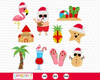 Tropical Beach Christmas clipart,  holiday clip art graphics