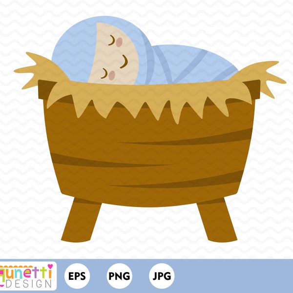 Baby Jesus Christmas manger clipart, religous christan graphic