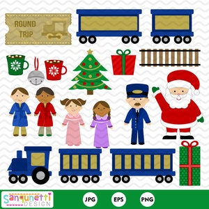 Christmas train Clipart, winter holiday digital art