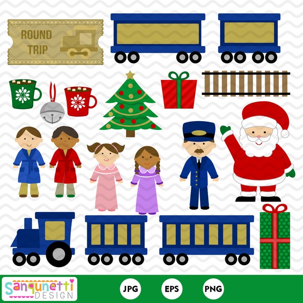 Polar Express train Christmas Clipart, winter holiday digital art
