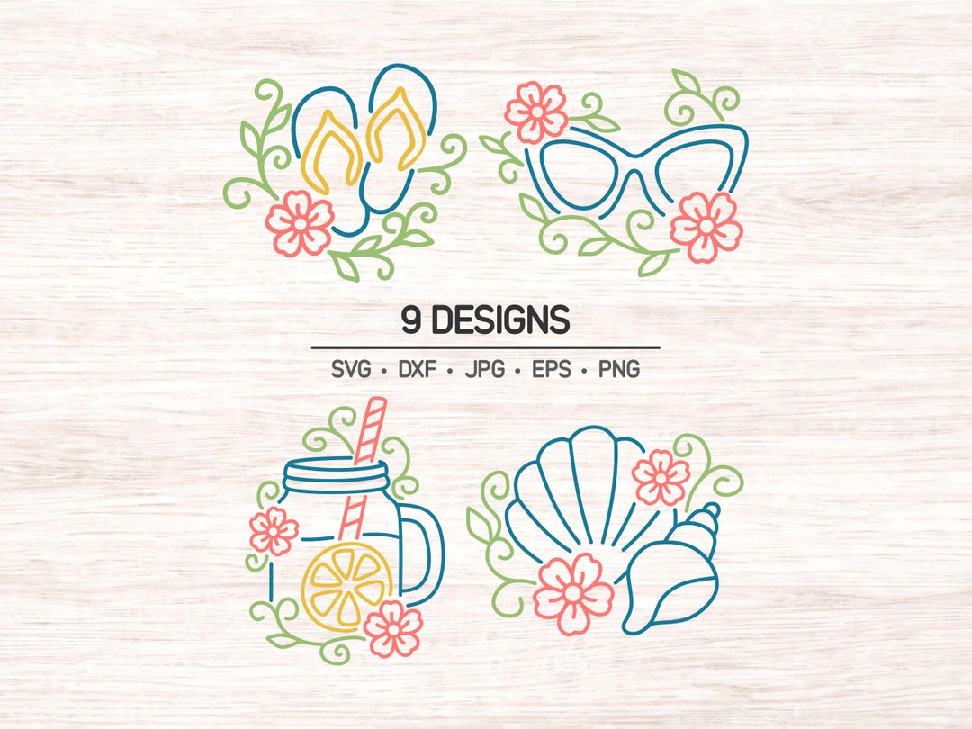 Summer Line Art SVG Bundle, Beach Doodle Clipart - Etsy