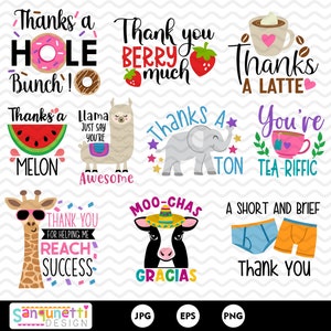 Dank u woordspelingen grappige clipart, kleine zakelijke klantwaardering, dank u geschenken direct downloaden