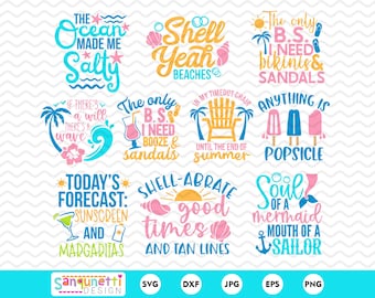Paquete de imágenes prediseñadas SVG con frases divertidas de verano (descarga digital)