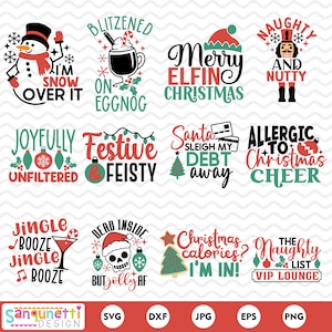 Navidad divertida y sarcástica, dichos divertidos de Navidad SVG, imágenes prediseñadas divertidas de vacaciones de Navidad