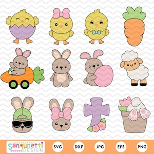 Cute Easter SVG and clipart bundle, Chunky Easter graphics