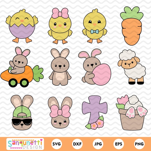Cute Easter SVG and clipart bundle, Chunky Easter graphics