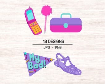 90s clipart, nineties retro digtial art, instant download graphics