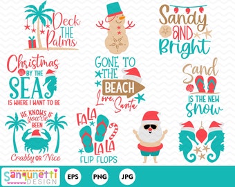 Tropical Christmas Clipart, Coastal Christmas digital art, Navidad en julio, descarga instantánea