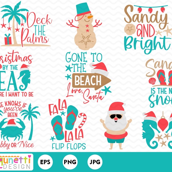 Tropical Christmas Clipart, Coastal Christmas digital art, Noël en juillet, téléchargement instantané