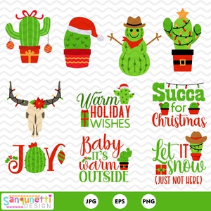 Clipart cactus de Noël, art numérique du désert, téléchargement immédiat des cliparts western