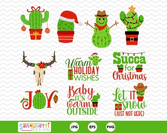 Christmas cactus clipart, desert digital art, western clipart instant download