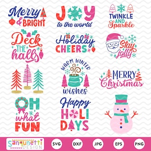 Paquete SVG navideño brillante y colorido / Colección de imágenes prediseñadas navideñas /