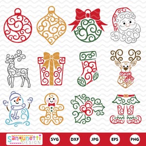 Swirly Christmas Bundle, elegantes Weihnachten SVG, ausgefallenes filigranes SVG