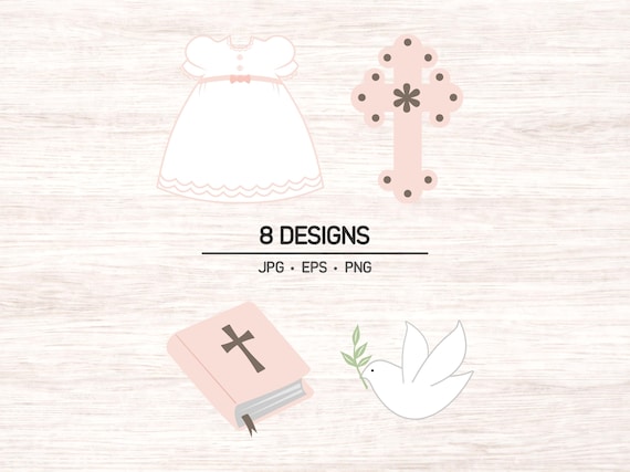 Girls Baptism Clipart, Christian digital art instant download