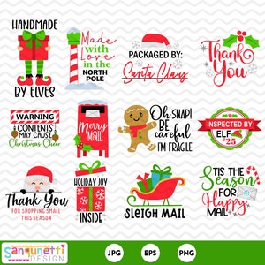 Kerstverpakking en tag clipart, digitale kunst voor kleine bedrijven en cadeaus, direct downloaden