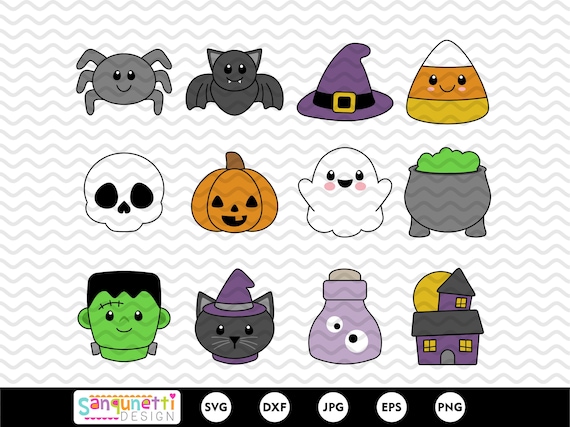 Cute Halloween Clipart, Cute Halloween SVG Bundle, Printable Halloween