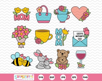 Cute Mother's Day SVG and clipart bundle, Chunky Spring graphics