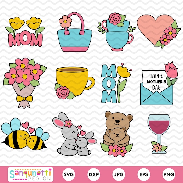 Cute Mother's Day SVG and clipart bundle, Chunky Spring graphics