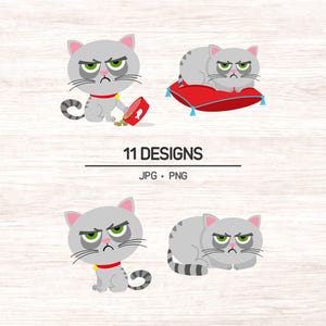 cat clipart, grumpy kitty digital art, instant download