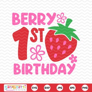 Beere erster Geburtstag SVG | 1. Geburtstag Erdbeere PNG | Süße Beere Geburtstag Clipart