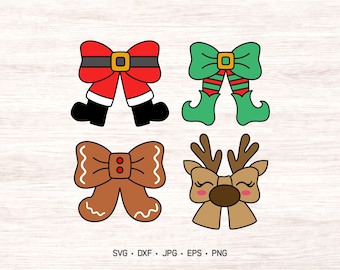 Christmas Bow SVG Bundle: Santa, Elf, Reindeer, Gingerbread (Digital Files)