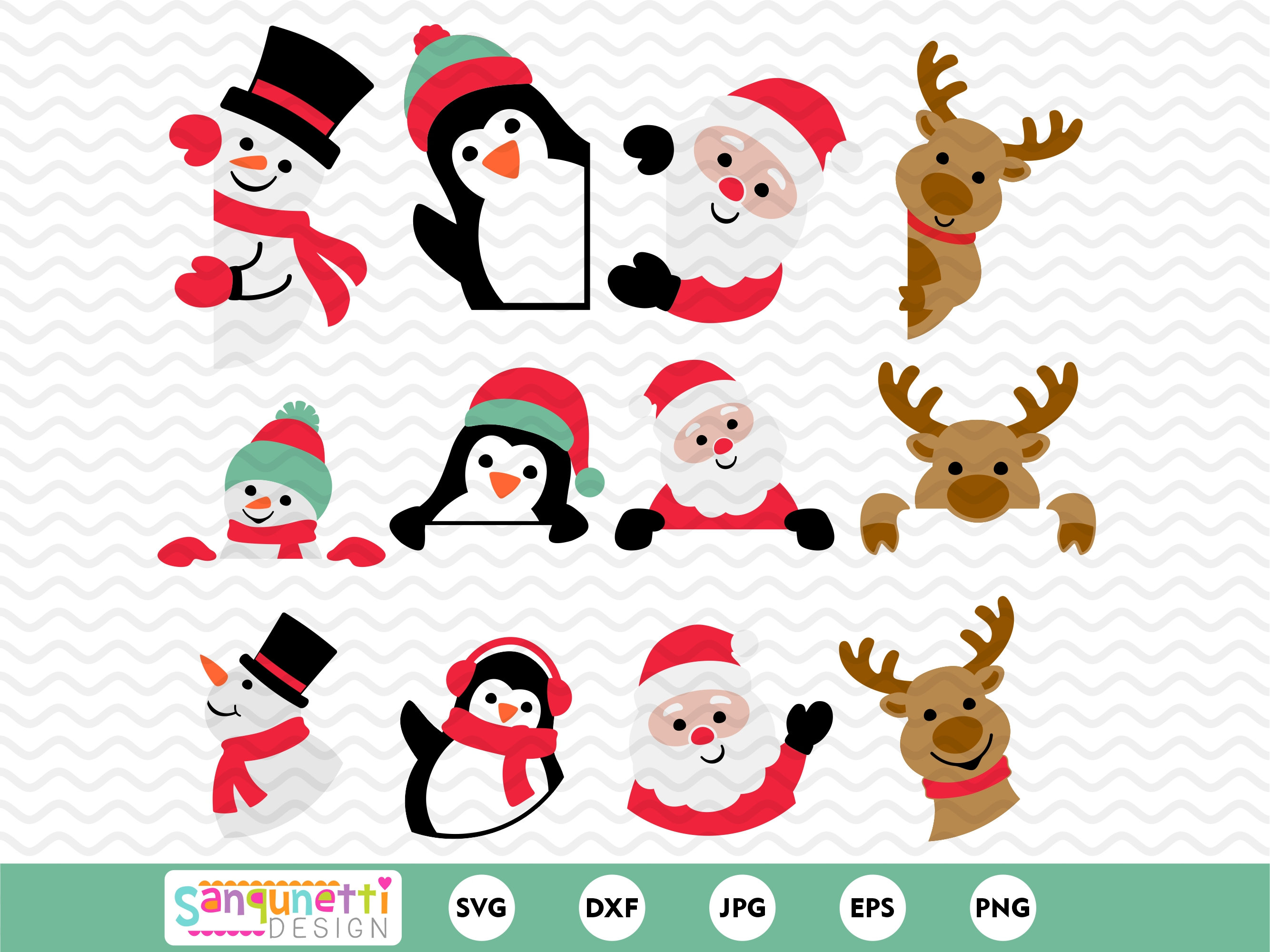 Adorable Peeking Christmas Characters - Christmas Cuties SVG and Clipart Bundle