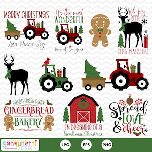Farmhouse Christmas clipart, rustic and country digital art, instant download