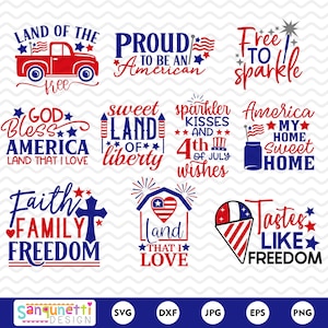 Patriotic lettering SVG bundle, 4th of July Independence Day digital art instant download