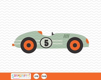 Clipart de carro de corrida retrô, download instantâneo de arte digital de transporte