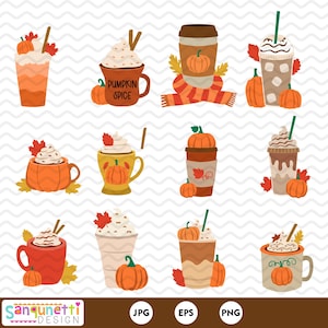 Fall Coffee Clipart, Pumpkin Spice Latte clipart