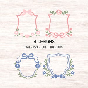 Baby Crest Frame SVG en PNG Bundel - Bloemen- en strikframes