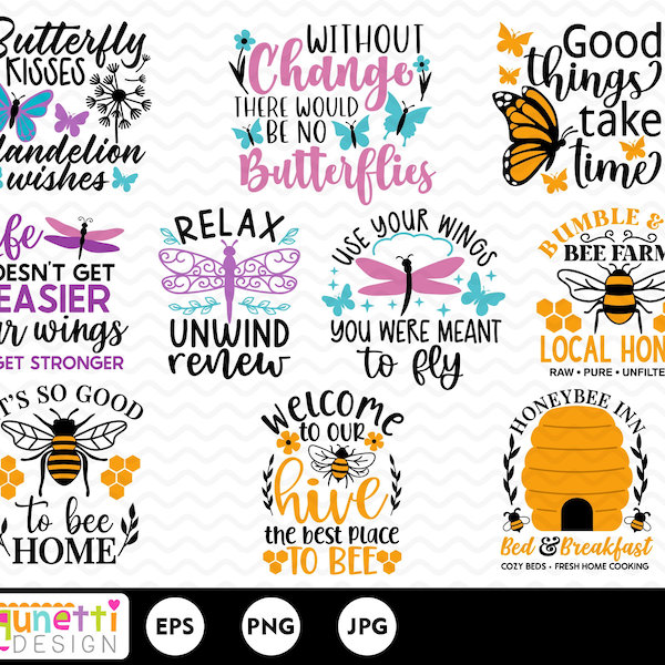 Pretty insects clipart, butterfly and dragonfly clipart, bee clipart bundle