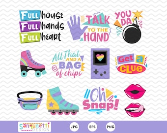 90s clipart graphics and lettering, nineties retro digital art, instant download