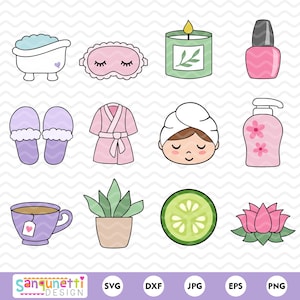Pacchetto SVG Chunky Self Care Spa / PNG SVG carino per la giornata in spa / Grafica di relax