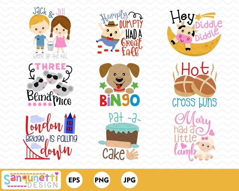 Nursery Rhyme Clipart Storybook Lettering Baby Digital Art | Etsy